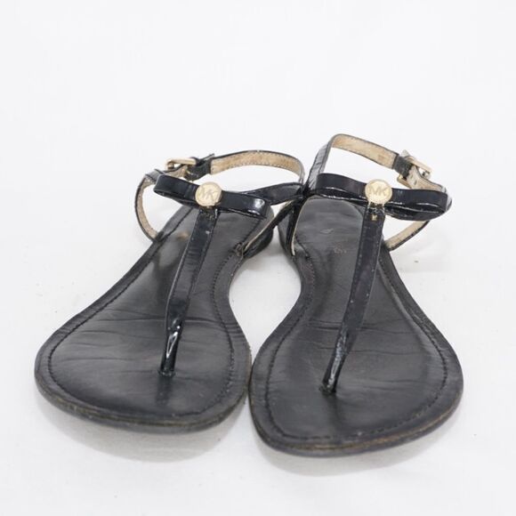 Michael Kors Black Leather T-Strap Thong Sandals, Size 6 - Picture 3 of 8